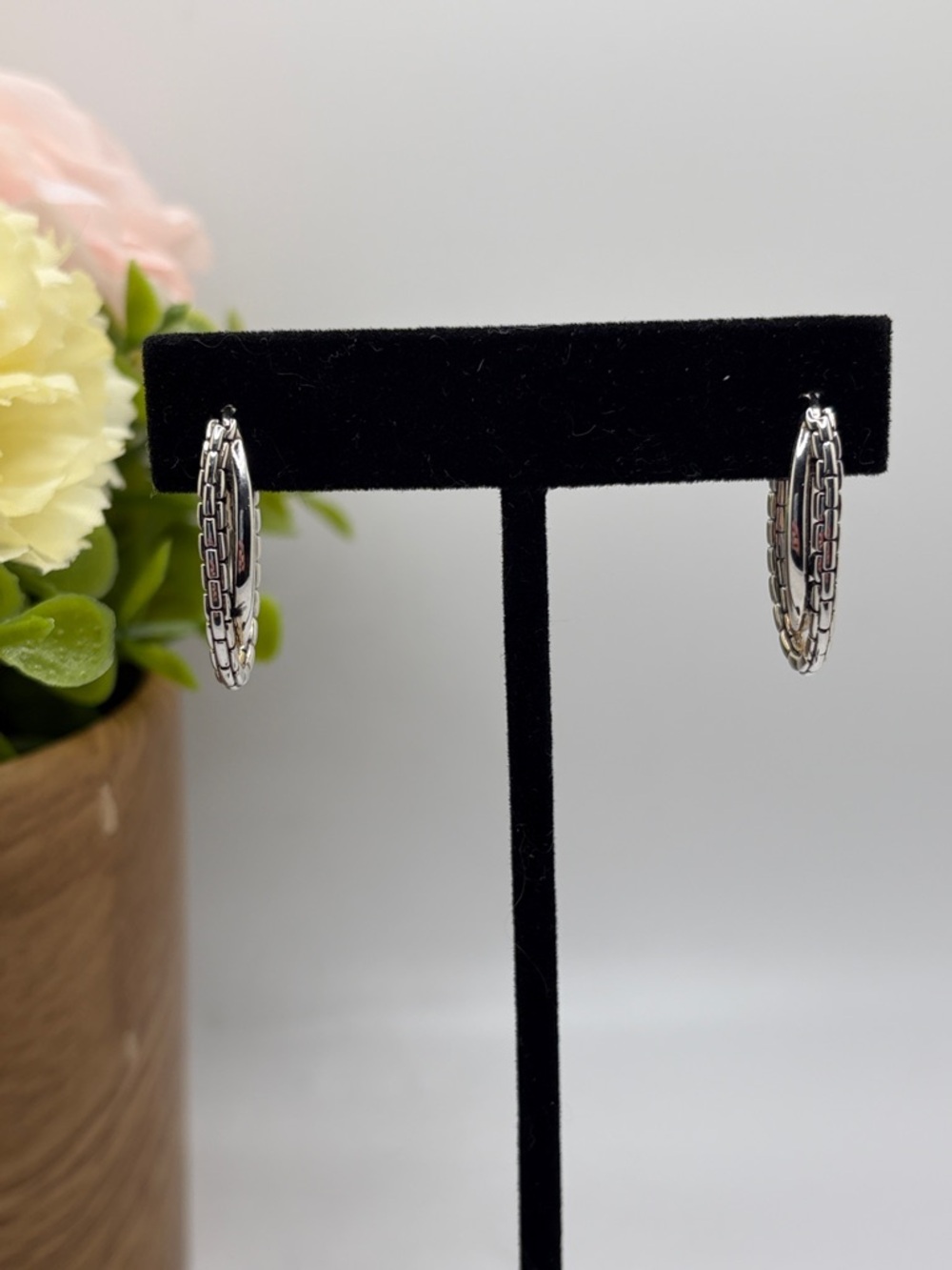 JAI Silver-Tone Textured Double Hoop Earrings